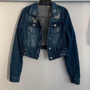 Cropped Distressed Denim Jacket